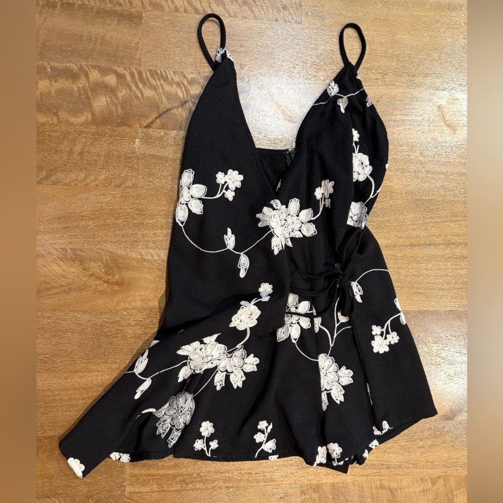 Black & White Floral Embroidered Romper